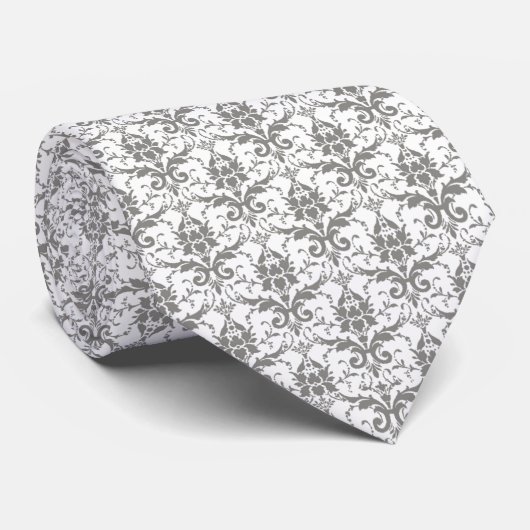 Silver White Damask Wedding Krawatte (Gerollt)