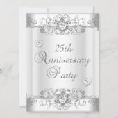 Silver White Diamond Hearts zum 25. Jubiläum Einladung (Vorderseite)