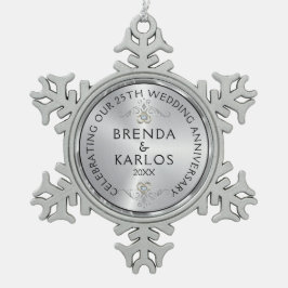 Silver & White Diamonds 25. Hochzeitstag Schneeflocken Zinn-Ornament