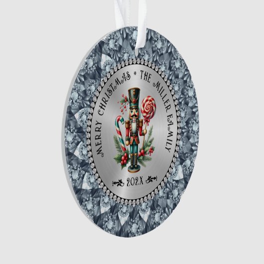 Silver White Diamonds Christmas Nutcracker Ornament (Vorderseite)