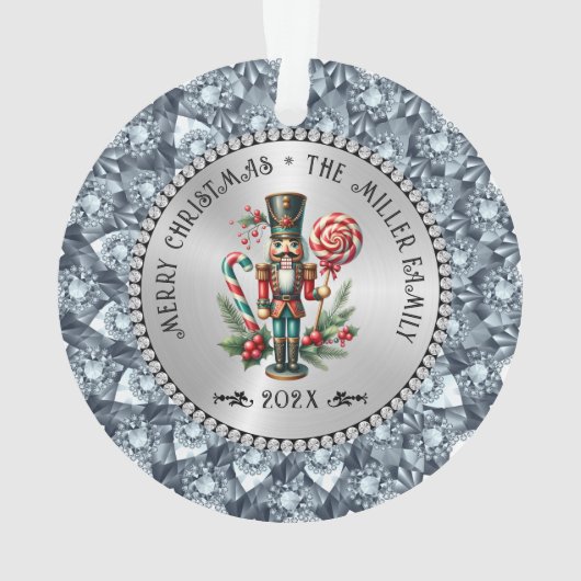 Silver White Diamonds Christmas Nutcracker Ornament (Rückseite)