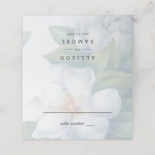 Silver White Dogwood Blüten Hochzeit Platzkarte (Außenseite Aufgefaltet)