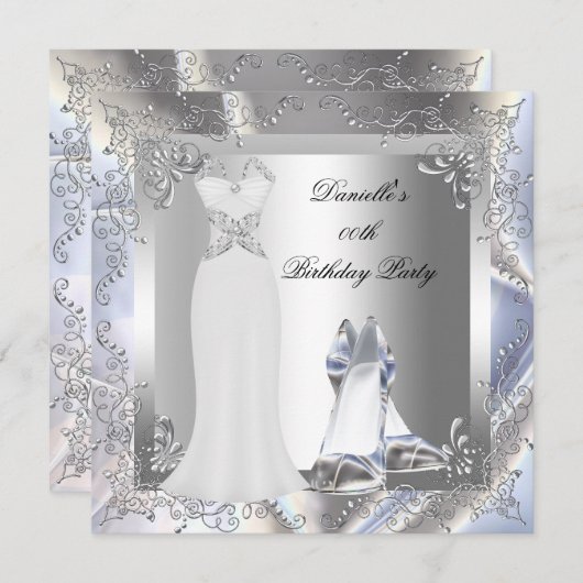 Silver White Dress High Heel Shoes Silver Birthday Einladung (Vorne/Hinten)