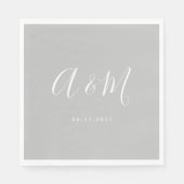 Silver White Elegant Monogram Wedding Serviette (Vorderseite)