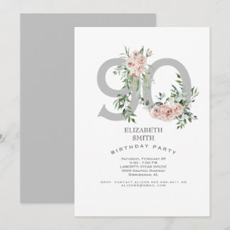 Silver & White Elegant Rosa Rose 90. Einladung
