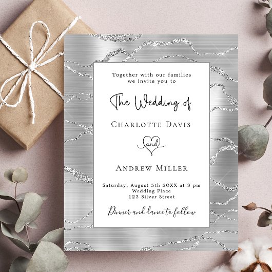 Silver White elegante Budget Hochzeitseinladung Flyer
