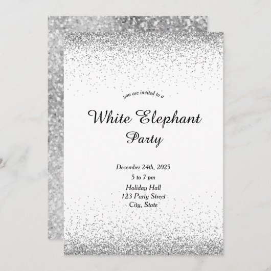 Silver White Elephant Party Einladung (Vorne/Hinten)