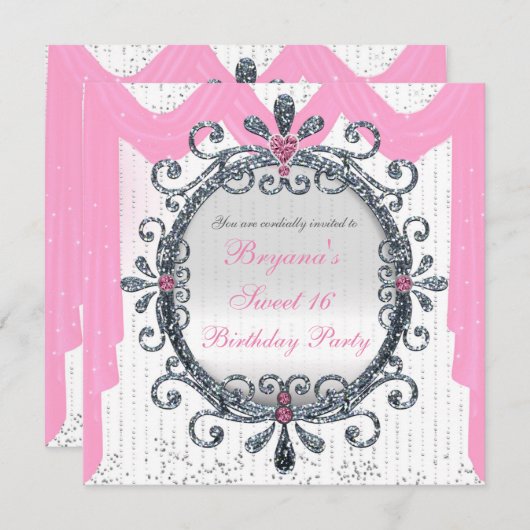 Silver White Extravagant Frame Sweet 16 Party Einl Einladung (Vorne/Hinten)