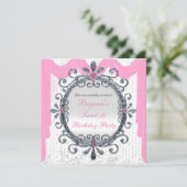 Silver White Extravagant Frame Sweet 16 Party Einl Einladung (Stehend Vorderseite)