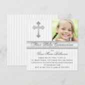 Silver White First Heilige Kommunion Foto Einladun Einladung (Vorne/Hinten)
