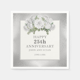 Silver White Floral 25. Hochzeitstag Serviette