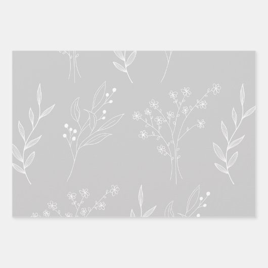 Silver White Floral Boho Wedding Geschenkpapier Set (Vorderseite)