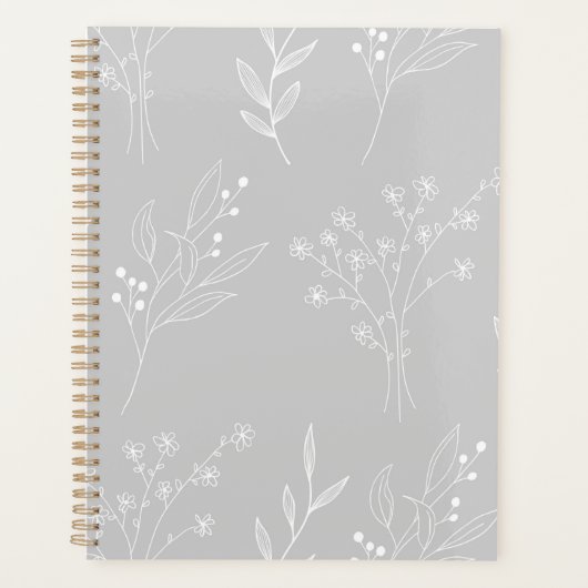 Silver White Floral Boho Wedding Planer (Vorderseite)