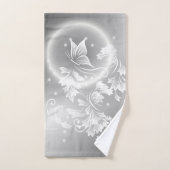 Silver White Floral Butterfly Fantasy Badhandtuch Set (Handtuch)