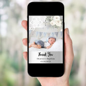 Silver white floral Taufen Foto danke Ihnen Karte