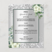 Silver White Florals Budget Hochzeitsmenü Flyer (Vorne)