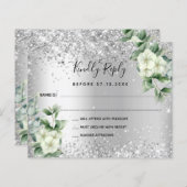 Silver white florals eucalyptus wedding RSVP Karte (Vorne/Hinten)