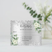 Silver white florals eucalyptus wedding RSVP Karte (Stehend Vorderseite)