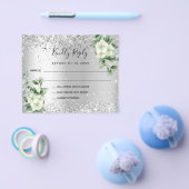 Silver white florals eucalyptus weded RSVP Note Flyer (Einzeln)