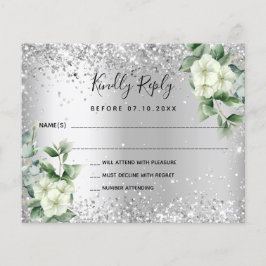 Silver white florals eucalyptus weded RSVP Note Flyer