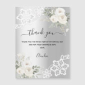 Silver White Florals Spitze Dank Karte Magnet (Vorderseite)