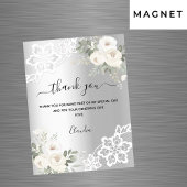 Silver White Florals Spitze Dank Karte Magnet