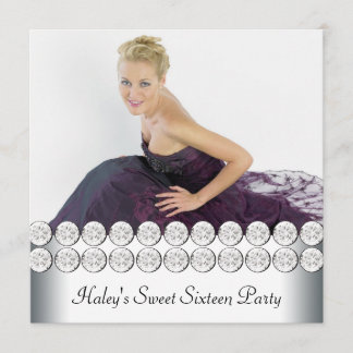 Silver White Foto Sweet 16 Geburtstagsparty Einladung