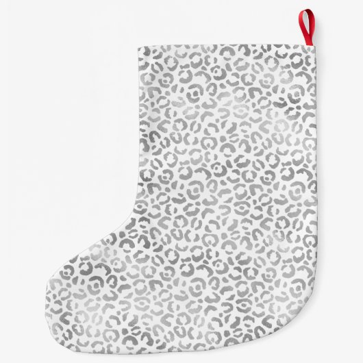 Silver White Glam Leopard Print Großer Weihnachtsstrumpf (Rückseite)