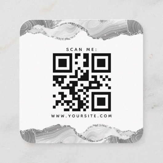 Silver White Glitzer Agate Wedding QR Code UAWG Begleitkarte (Rückseite)