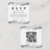 Silver White Glitzer Agate Wedding QR Code UAWG Begleitkarte (Vorne/Hinten)