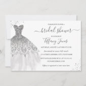 Silver White Glitzer Wedding Dress Brautparty Einladung (Vorderseite)
