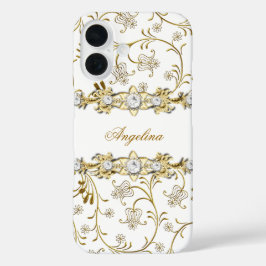 Silver White Gold Diamond Jewel Floral iPhone 16 Hülle