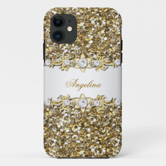 Silver White Gold Diamond Jewel Glitzer 2 iPhone 11 Hülle