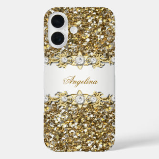 Silver White Gold Diamond Jewel Glitzer iPhone 16 Hülle