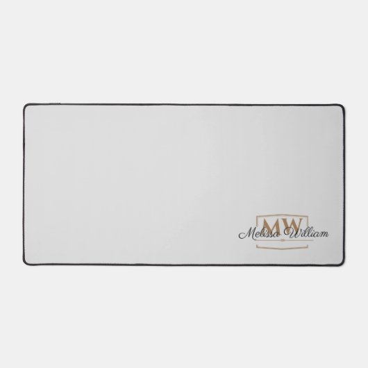 Silver White Gold Monogram Name Script Schreibtischunterlage (Vorderseite)