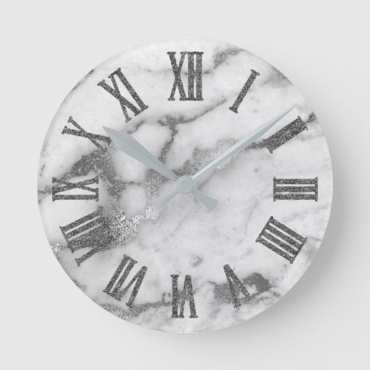 Silver White Gray Carrara Marble Stone Roman Numbe Runde Wanduhr (Vorderseite)
