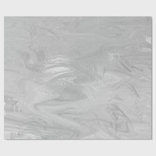 Silver White Gray Marble Molten Metallic Shiny Geschenkpapier (Flach)