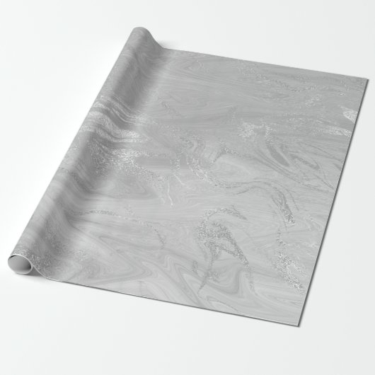 Silver White Gray Marble Molten Metallic Shiny Geschenkpapier (Ungerollt)