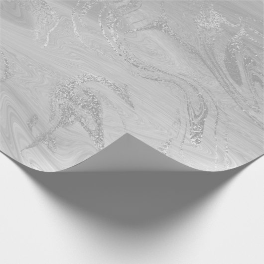 Silver White Gray Marble Molten Metallic Shiny Geschenkpapier (Ecke)