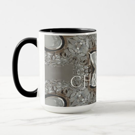 Silver White Gray Shiny Star Frohe Weihnachten Tasse (Links)