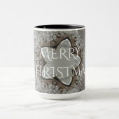 Silver White Gray Shiny Star Frohe Weihnachten Tasse (Zentrum)
