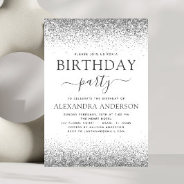 Silver White Jay Age Geburtstag Glitzer Modern Einladung