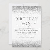 Silver White Jay Age Geburtstag Glitzer Modern Einladung (Vorderseite)