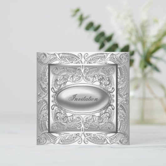 Silver White Jeden Anlaß Party Einladung (Stehend Vorderseite)