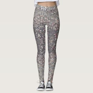 Silver White Kristall Sequenzmuster Leggings