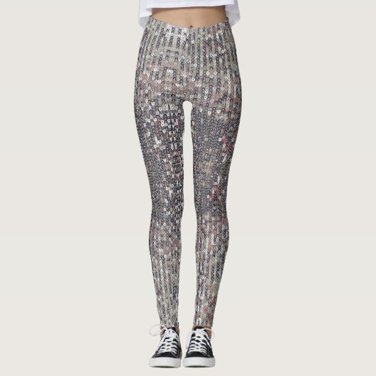 Silver White Kristall Sequenzmuster Leggings (Vorderseite)