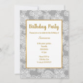 SILVER WHITE LACE GOLD JEDEN ANLASS GEBURTSTAG EINLADUNG (Vorderseite)