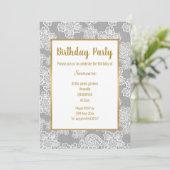 SILVER WHITE LACE GOLD JEDEN ANLASS GEBURTSTAG EINLADUNG (Stehend Vorderseite)
