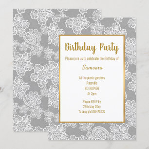 SILVER WHITE LACE GOLD JEDEN ANLASS GEBURTSTAG EINLADUNG