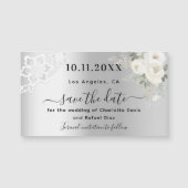 Silver white lace wedding Save the Date magnet (Vorderseite)